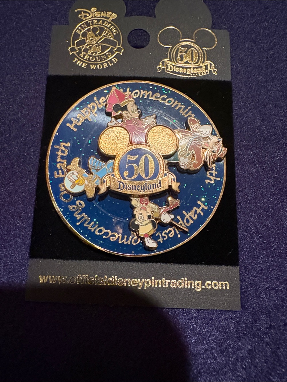 Spinning Disney Gold & Blue 50th Anniversary Mickey Pin